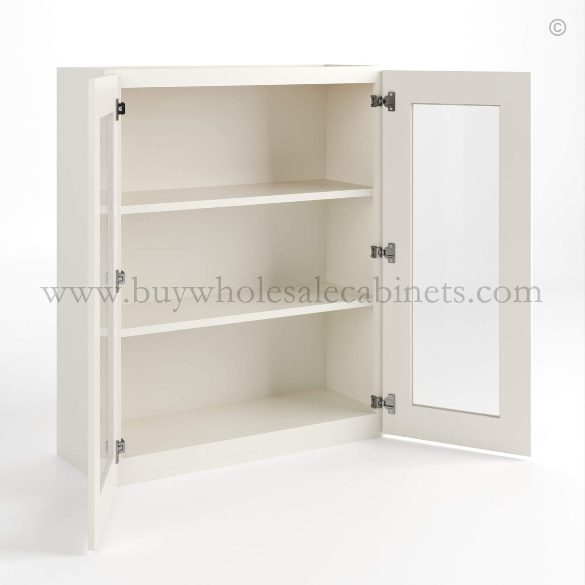 Charleston White Raised Panel 36″ H Double Door Wall Cabinet with Glass Doors