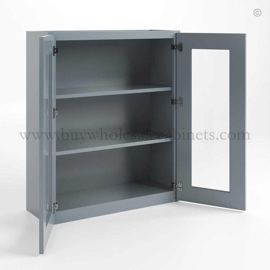 Gray Shaker 36″ H Double Door Wall Cabinet with Glass Doors