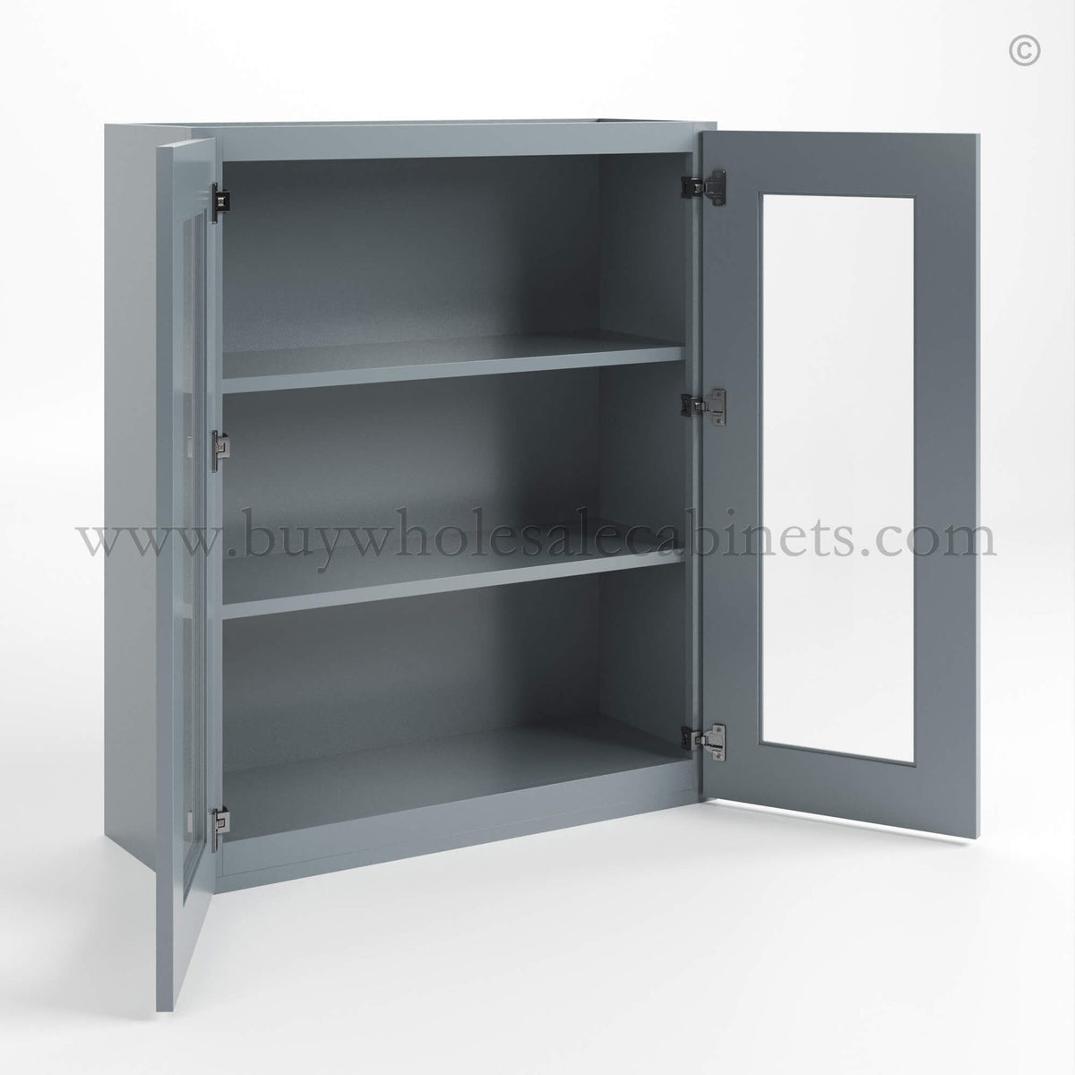 Gray Shaker 36″ H Double Door Wall Cabinet with Glass Doors