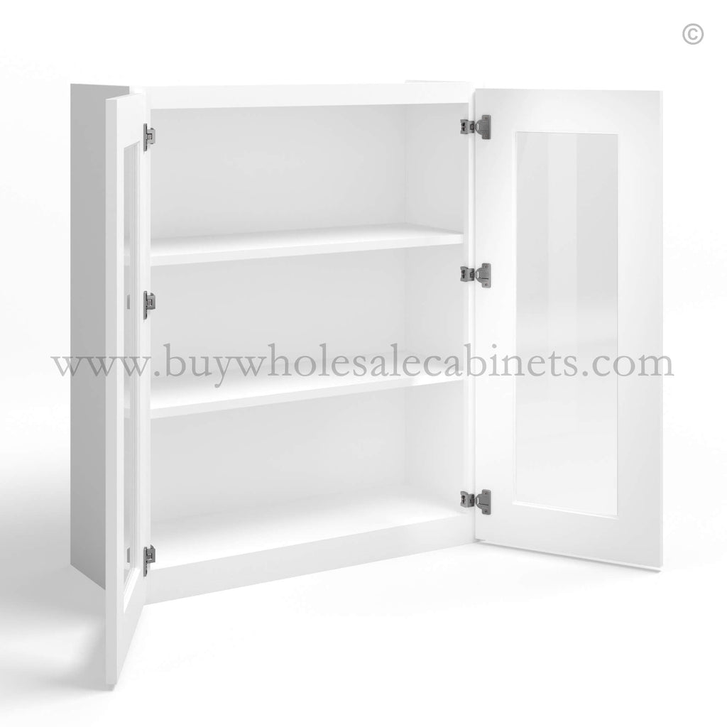 White Shaker 36″ H Double Door Wall Cabinet with Glass Doors