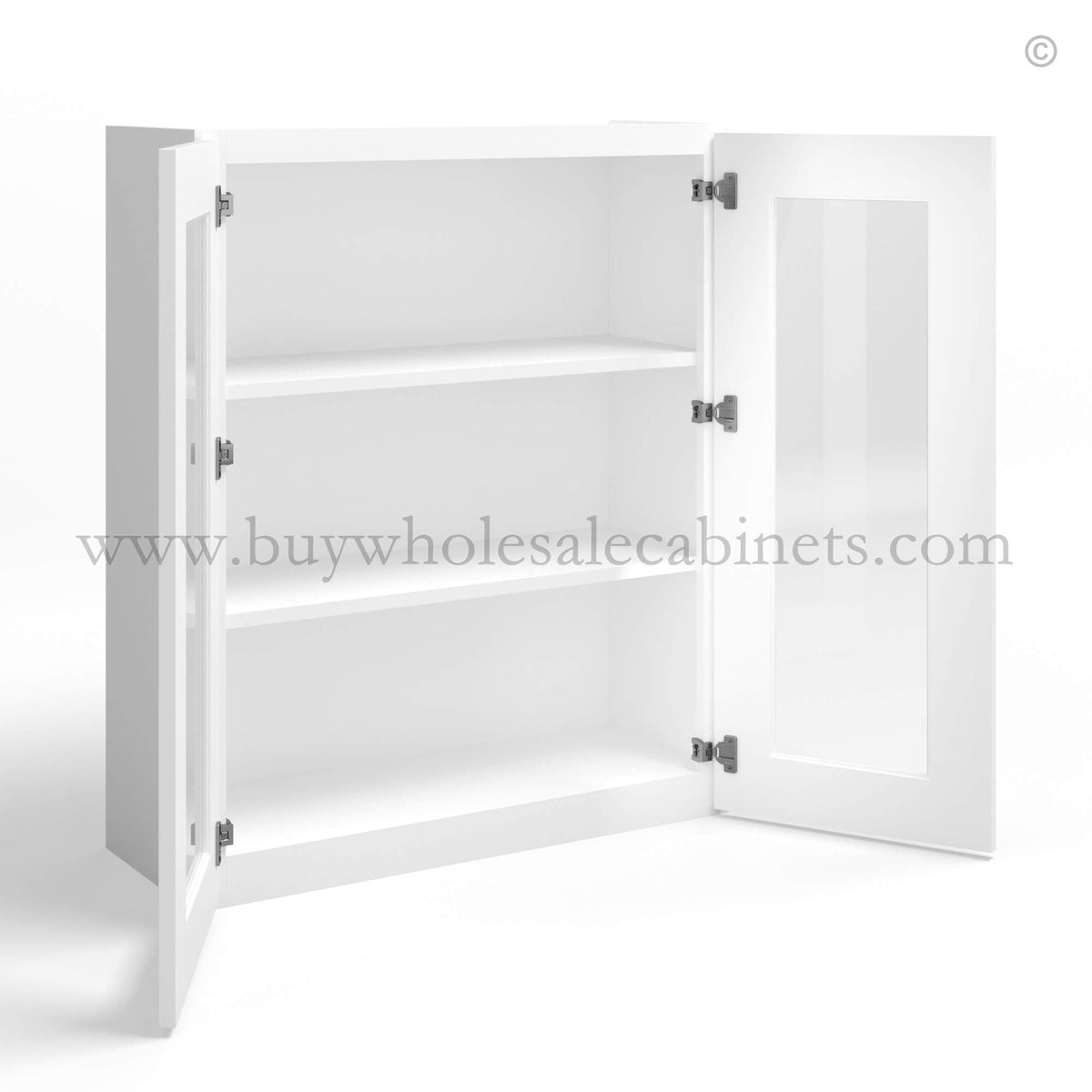 White Shaker 36″ H Double Door Wall Cabinet with Glass Doors