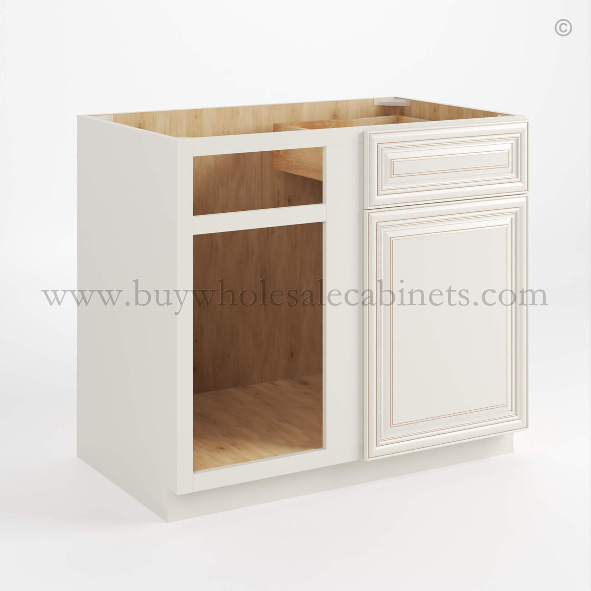 Charleston White Raised Panel Blind Corner Base Cabinet (L/R interchangeable)