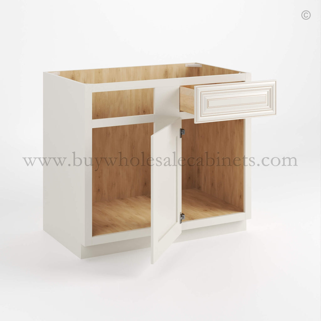 Charleston White Raised Panel Blind Corner Base Cabinet (L/R interchangeable)