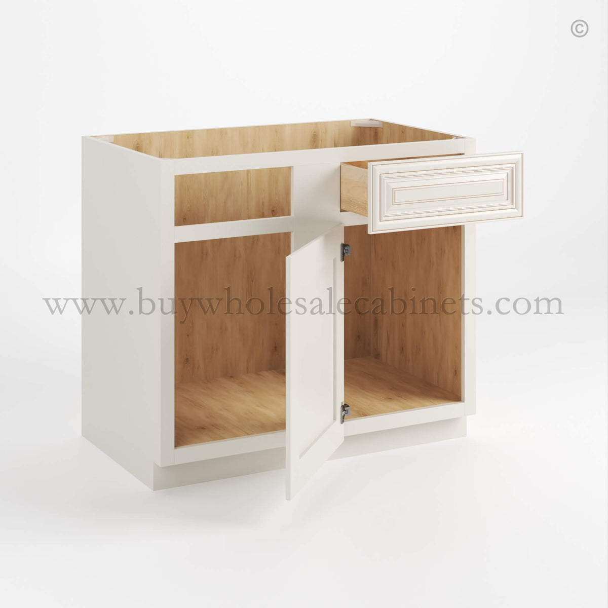 Charleston White Raised Panel Blind Corner Base Cabinet (L/R interchangeable)