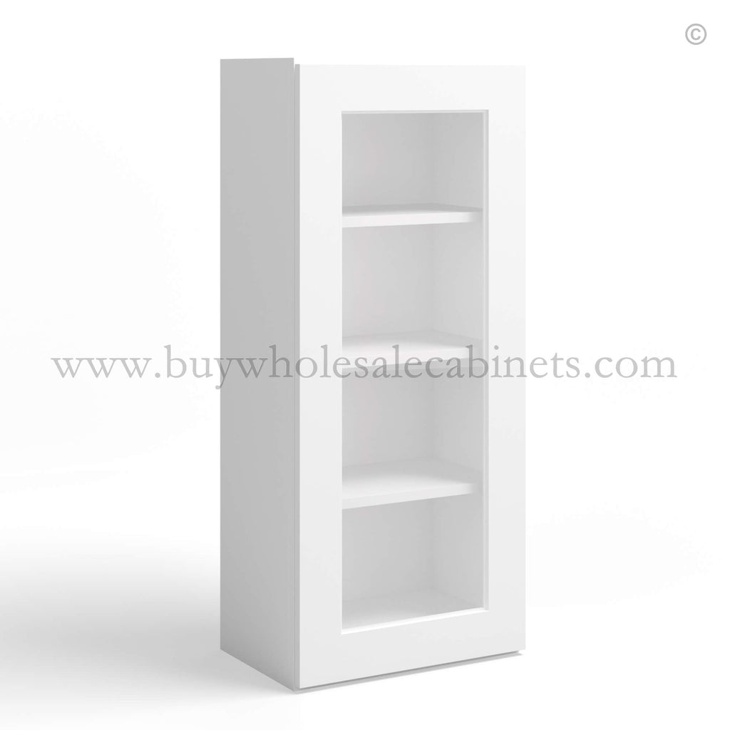 White Shaker 42″ H Single Door Wall Cabinet with Glass Door