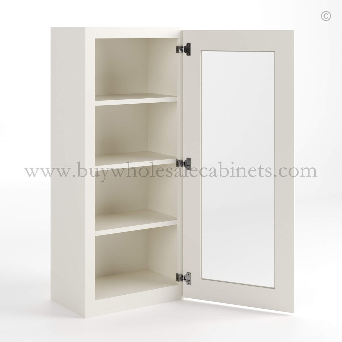 Charleston White Raised Panel 42″ H Single Door Wall Cabinet with Glass Door