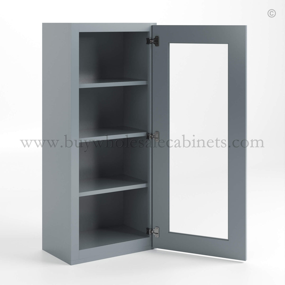 Gray Shaker 42″ H Single Door Wall Cabinet with Glass Door