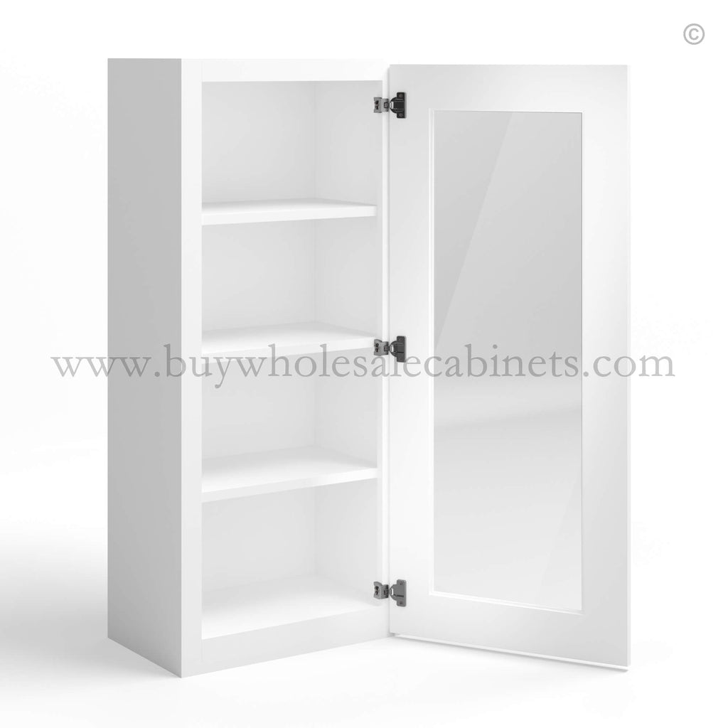 White Shaker 42″ H Single Door Wall Cabinet with Glass Door