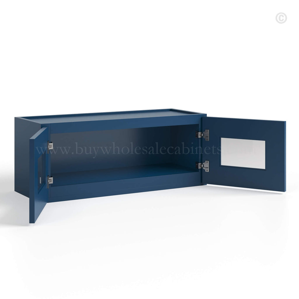Navy Blue Shaker 18″ H Double Door Wall Cabinet With Glass Doors