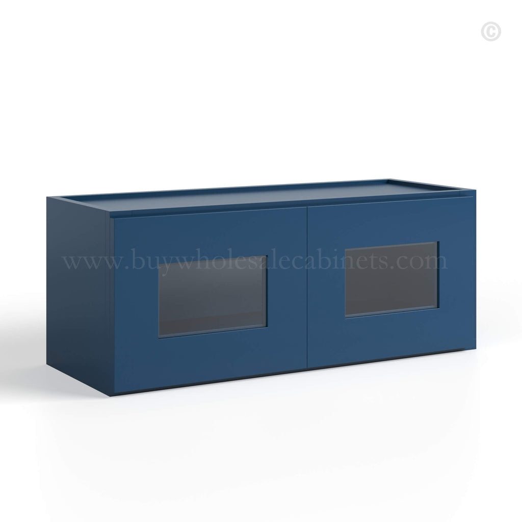 Navy Blue Shaker 18″ H Double Door Wall Cabinet With Glass Doors