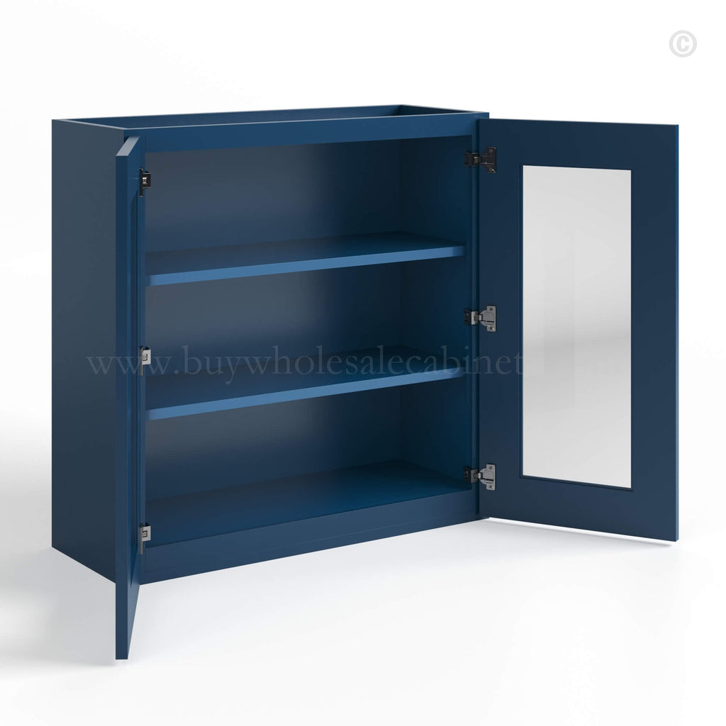 Navy Blue Shaker 30″ H Double Door Wall Cabinet with Glass Doors