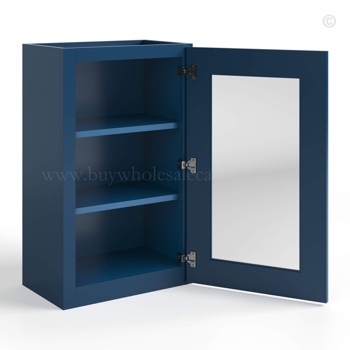 Navy Blue Shaker 30″ H Single Door Wall Cabinet with Glass Door