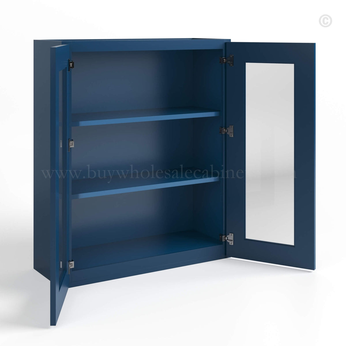 Navy Blue Shaker 36″ H Double Door Wall Cabinet with Glass Doors