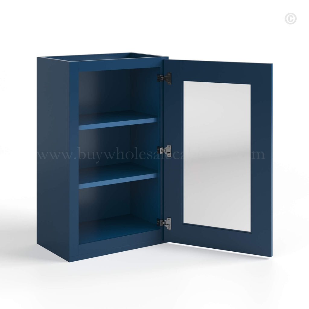 Navy Blue Shaker 36″ H Single Door Wall Cabinet with Glass Door