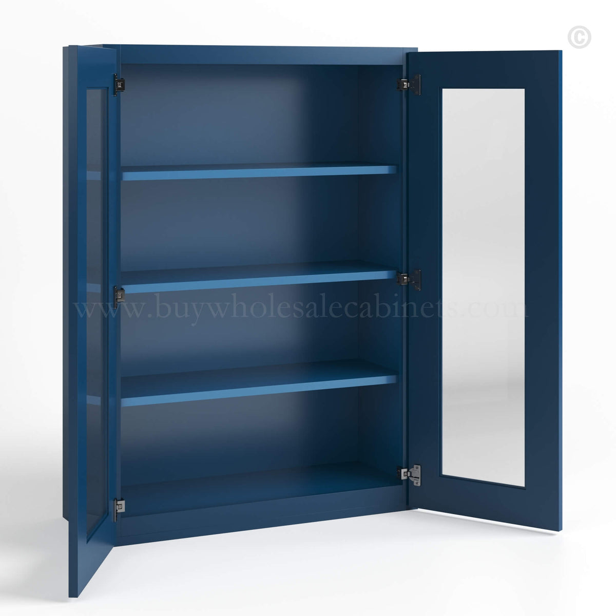 Navy Blue Shaker 42″ H Double Door Wall Cabinet with Glass Doors
