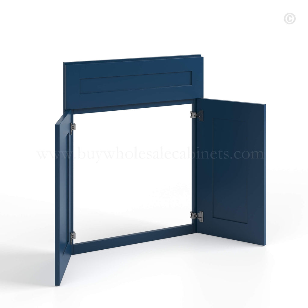 Navy Blue Shaker Corner Sink Base Front