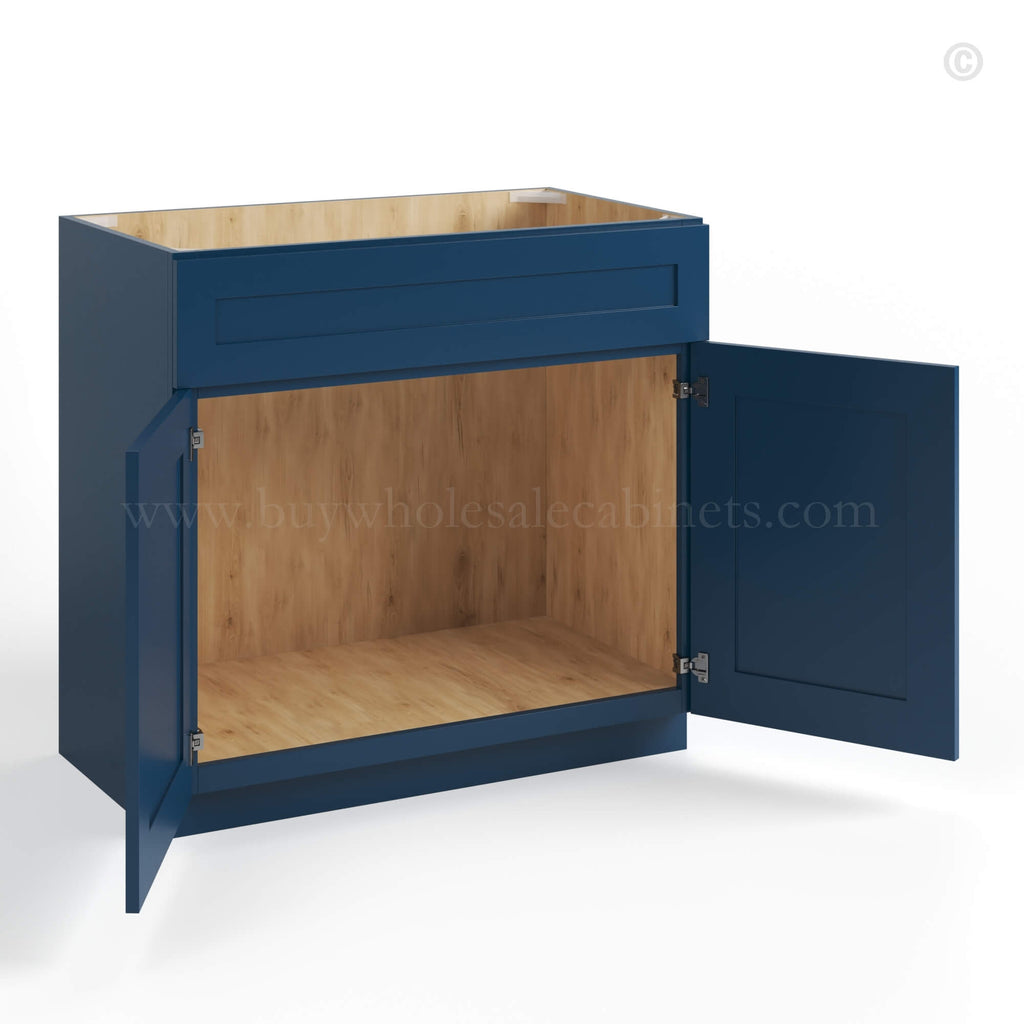 Navy Blue Shaker Double Vanity Sink Base Cabinet