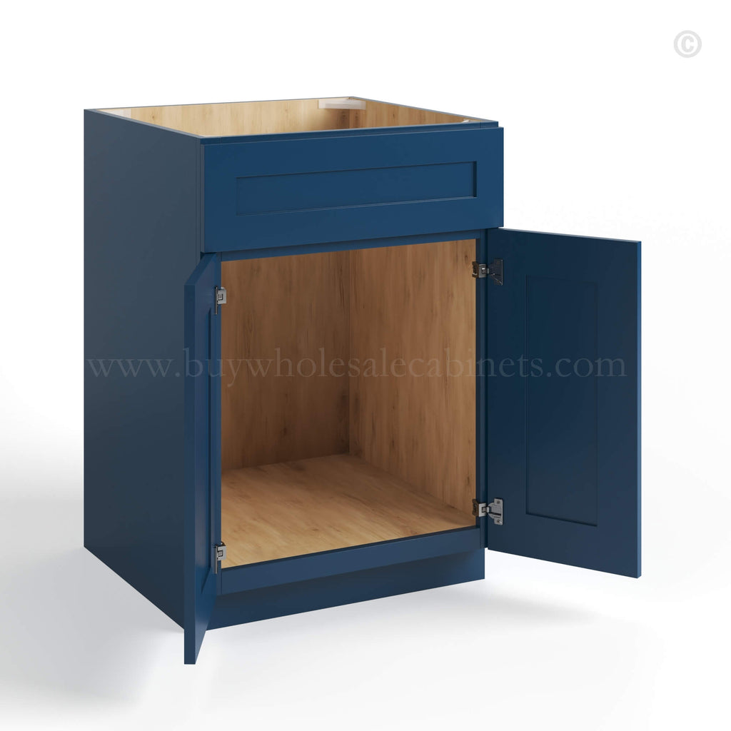 Navy Blue Shaker Sink Base with Double Doors and False Drawer 27″