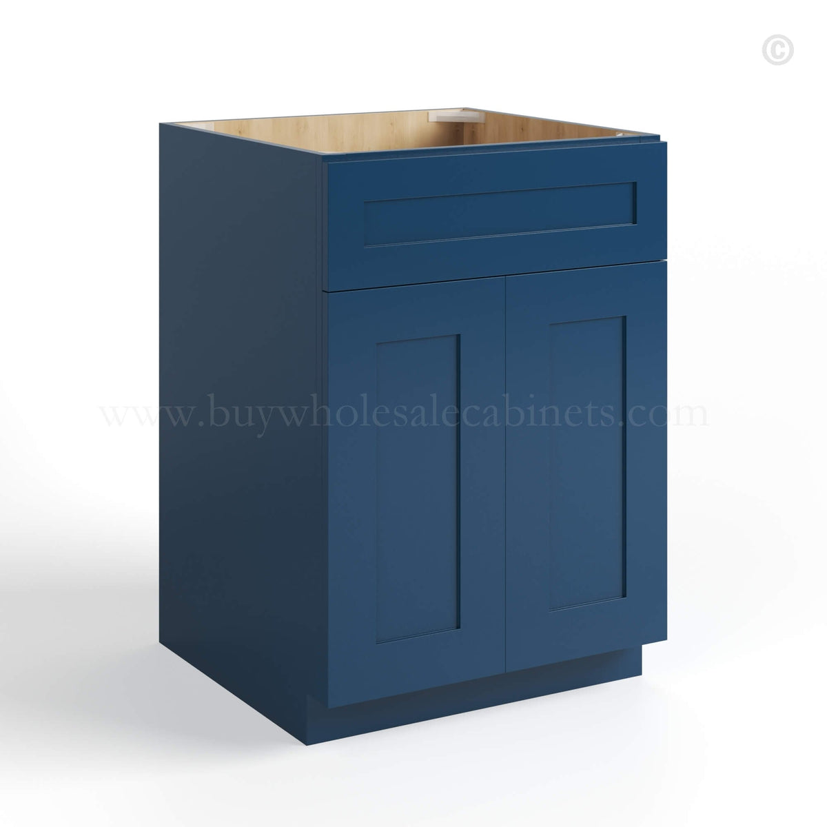 Navy Blue Shaker Sink Base with Double Doors and False Drawer 27″