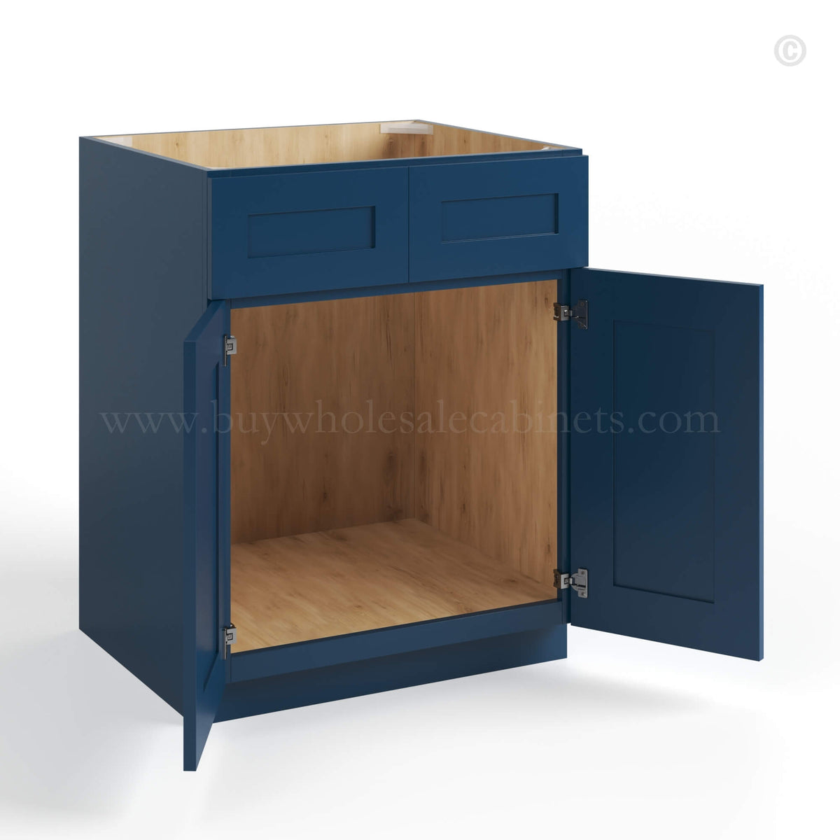 Navy Blue Shaker Sink Base With Double Doors and False Drawers