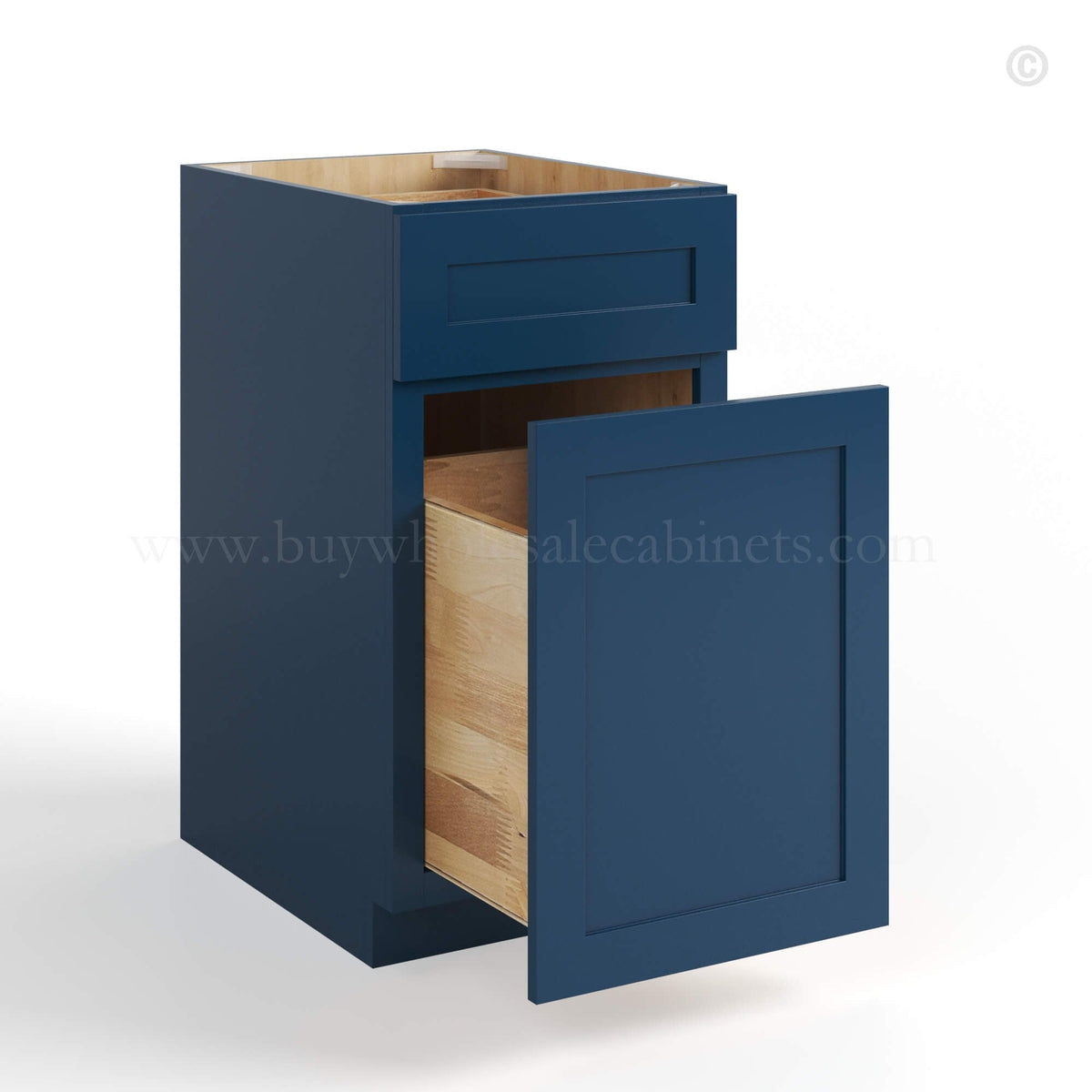 Navy Blue Shaker Trash Base Cabinet