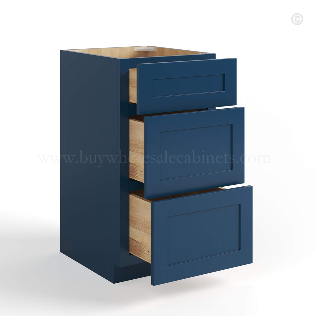 Navy Blue Shaker Vanity Three Drawer Base Cabinet
