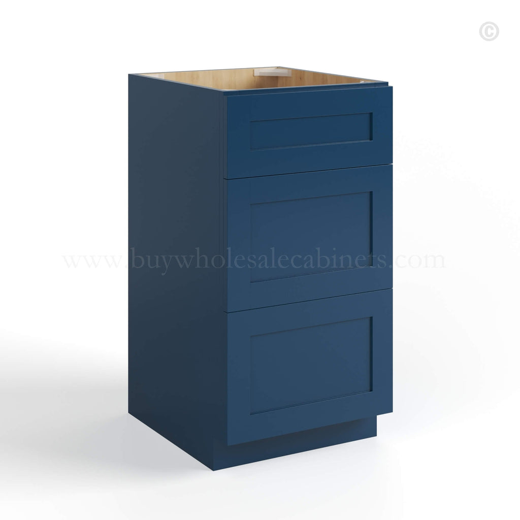 Navy Blue Shaker Vanity Three Drawer Base Cabinet
