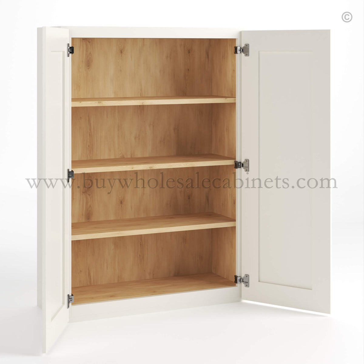 Charleston White Raised Panel 42″ H Double Door Wall Cabinet