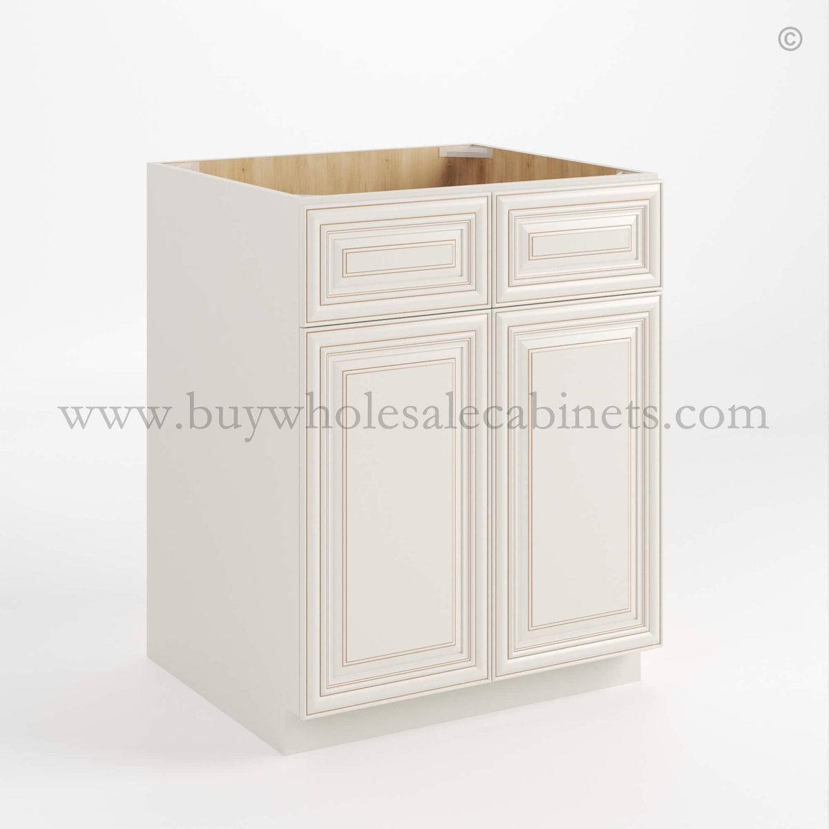 Charleston White Raised Panel Sink Base With Double Doors and False Drawers