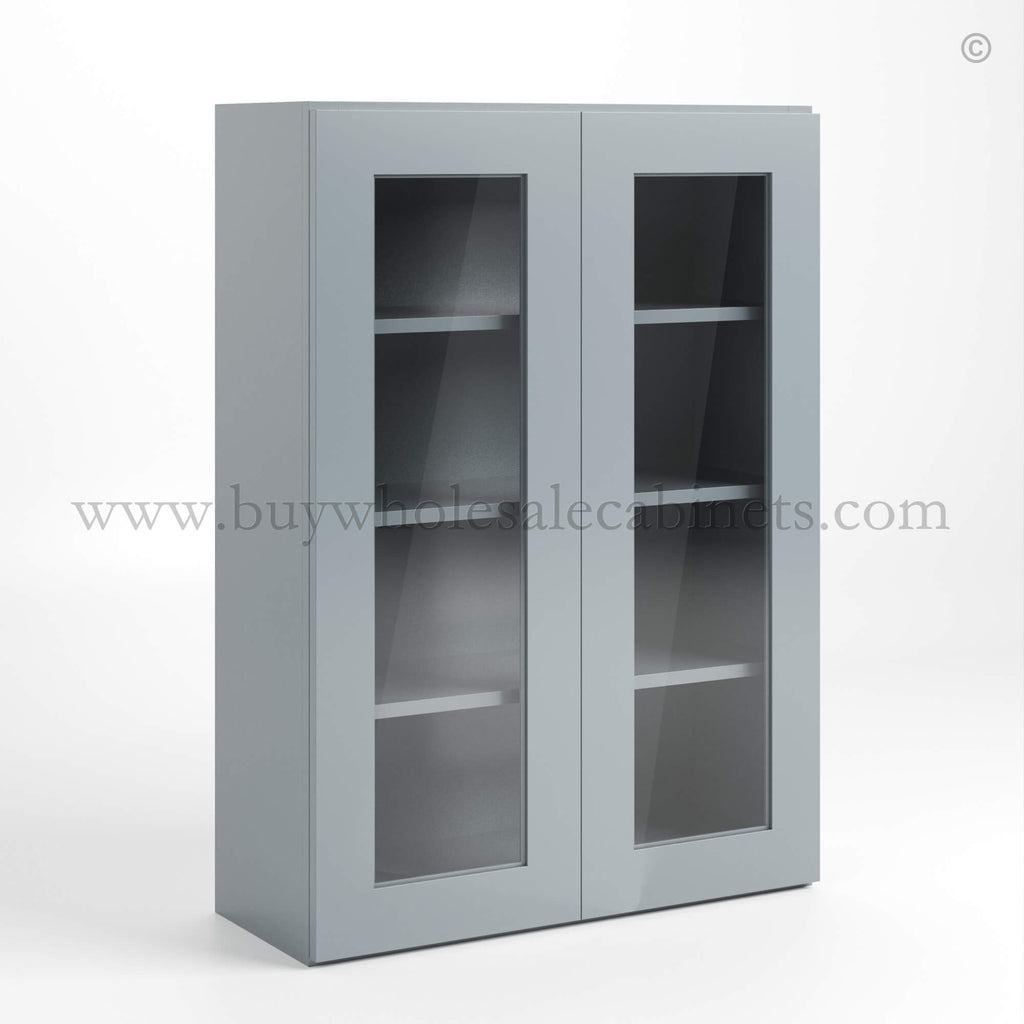 Gray Shaker 42″ H Double Door Wall Cabinet with Glass Doors