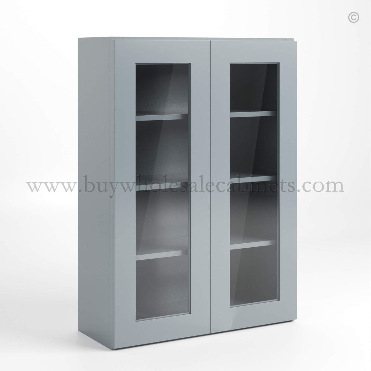 Gray Shaker 42″ H Double Door Wall Cabinet with Glass Doors