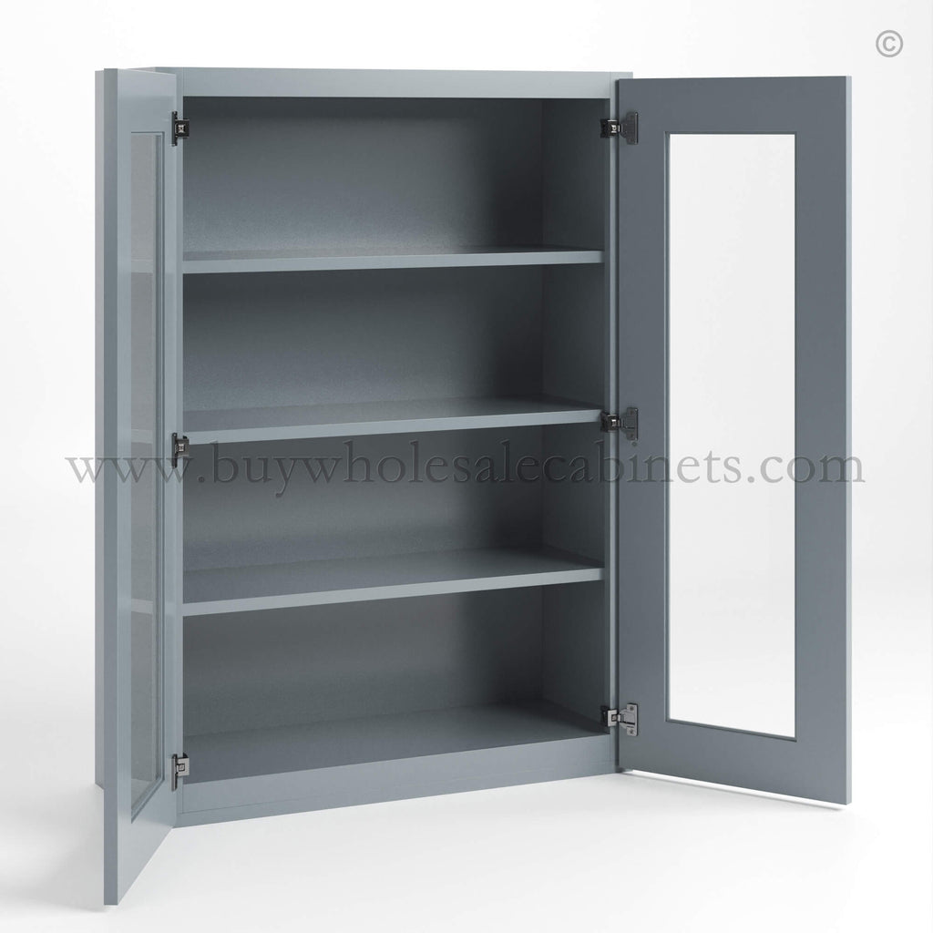Gray Shaker 42″ H Double Door Wall Cabinet with Glass Doors