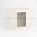 Charleston White Raised Panel 12 x 24 Diagonal Corner Wall Cabinet with Glass Door