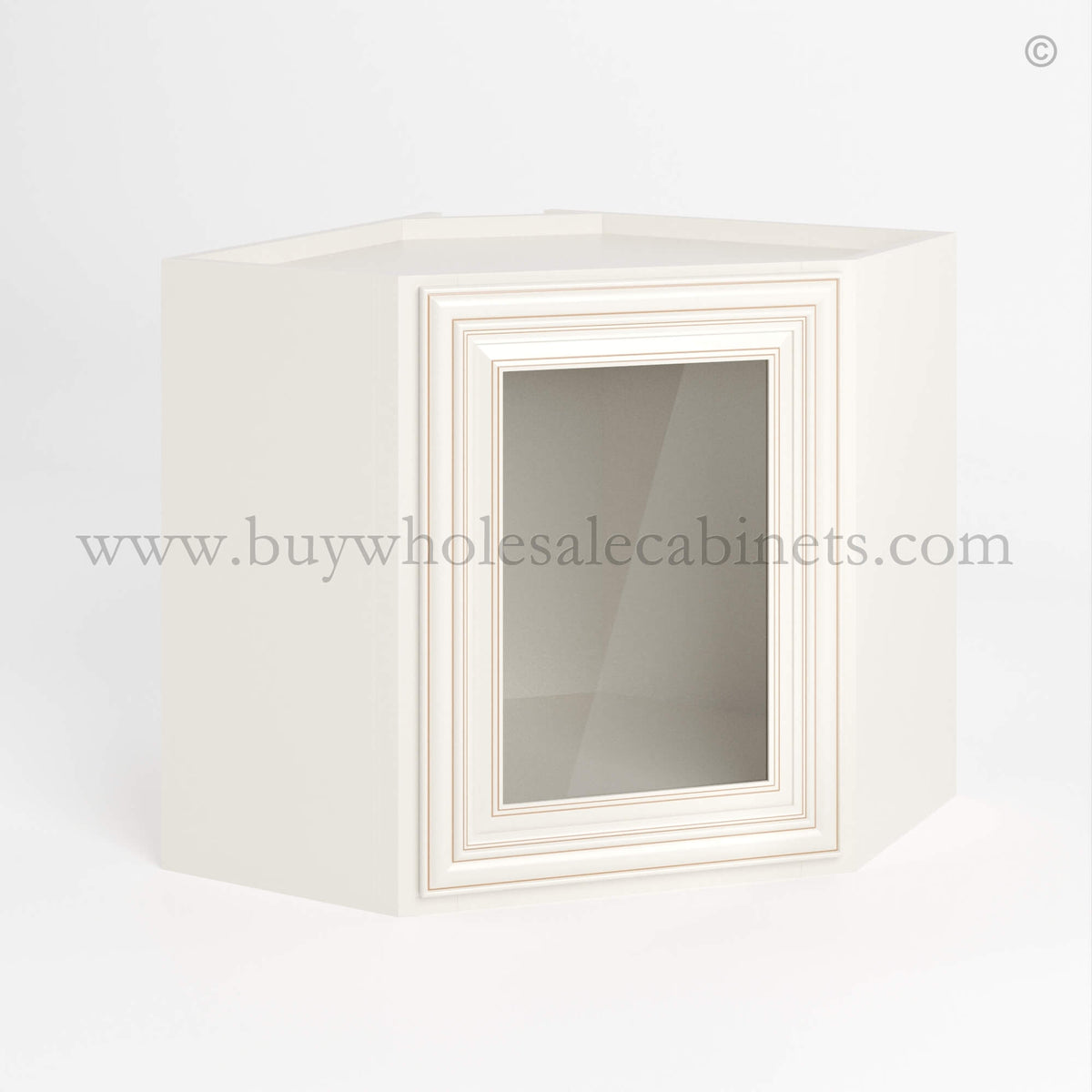 Charleston White Raised Panel 12 x 24 Diagonal Corner Wall Cabinet with Glass Door