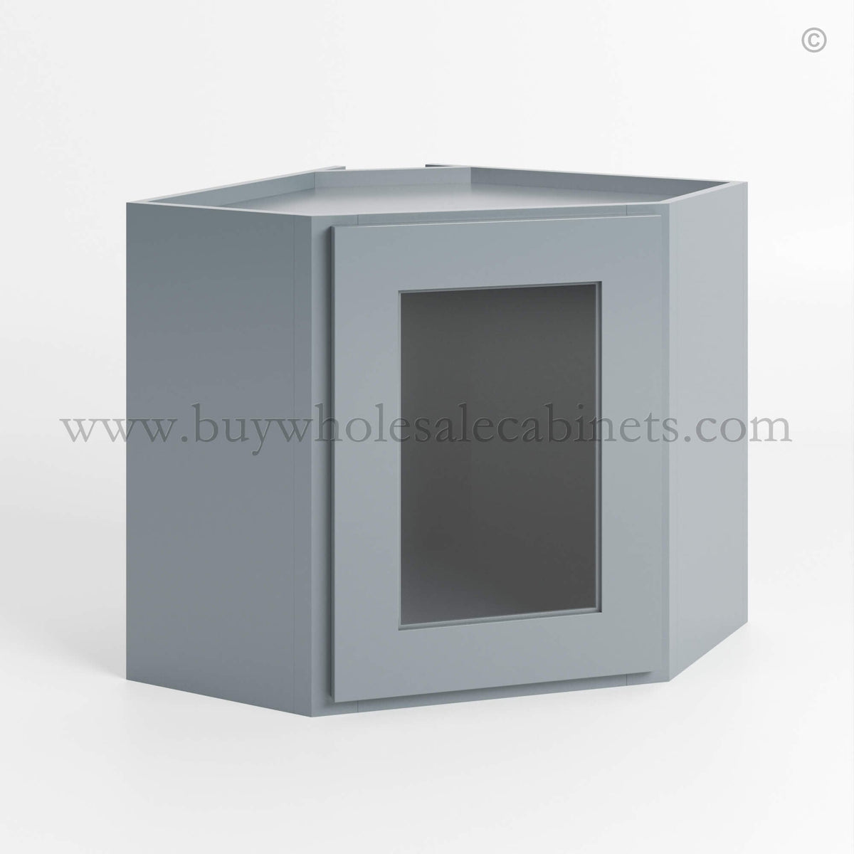 Gray Shaker 12″ x 24″ Diagonal Corner Wall Cabinet with Glass Door