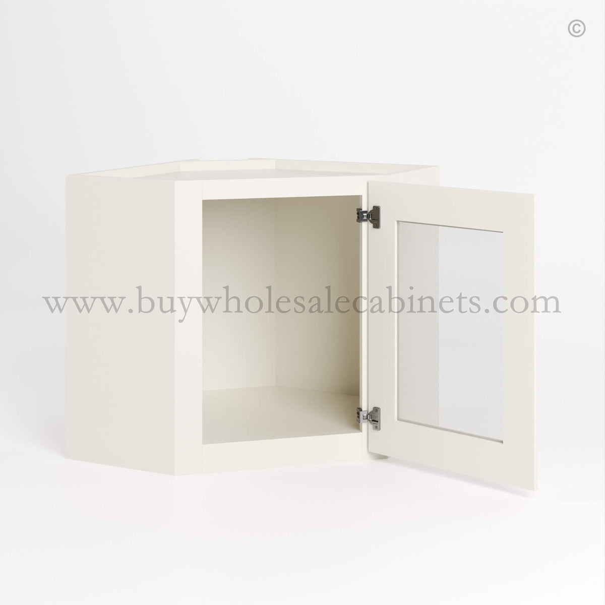 Charleston White Raised Panel 12 x 24 Diagonal Corner Wall Cabinet with Glass Door
