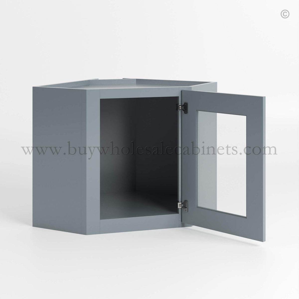 Gray Shaker 12″ x 24″ Diagonal Corner Wall Cabinet with Glass Door