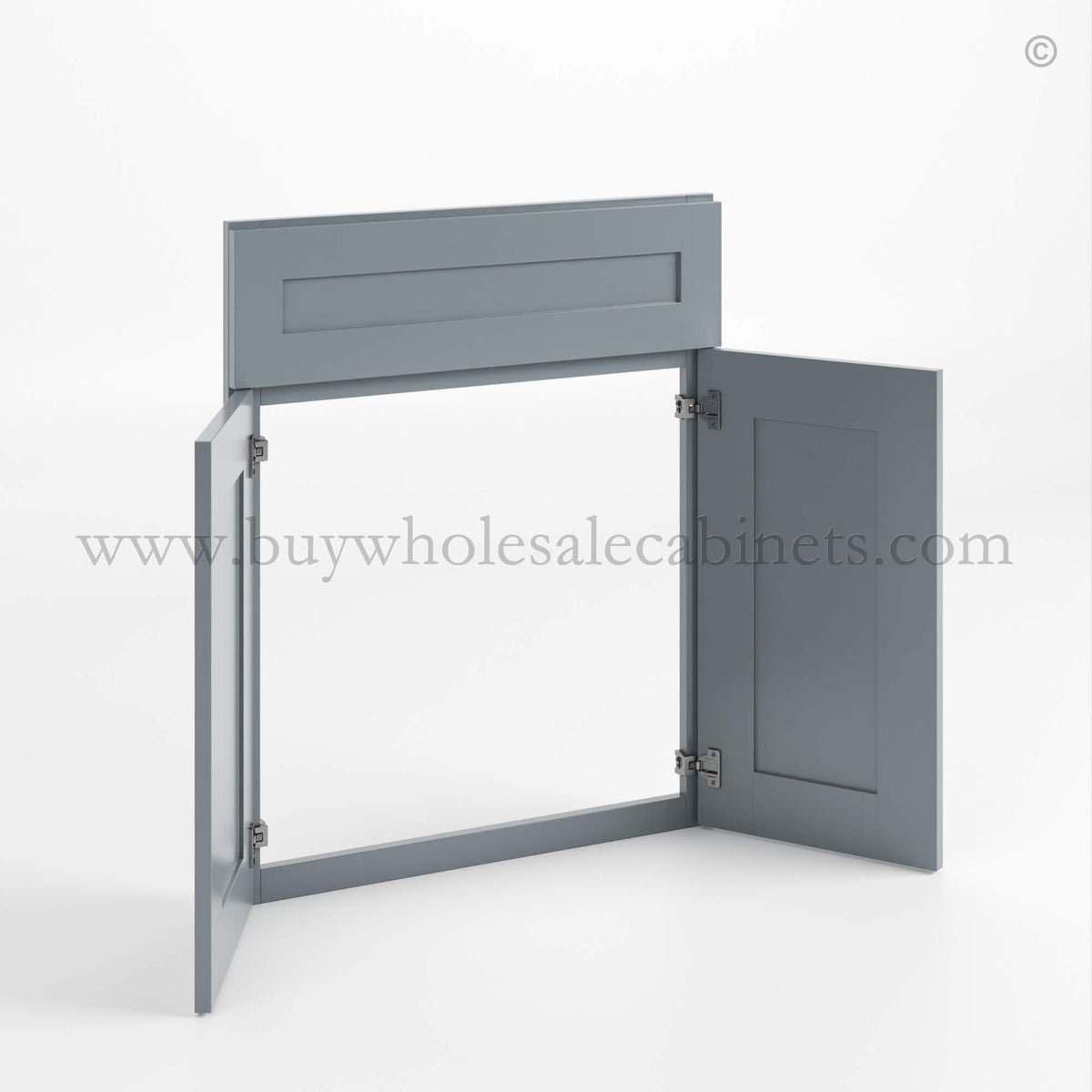 Gray Shaker Corner Sink Base Front