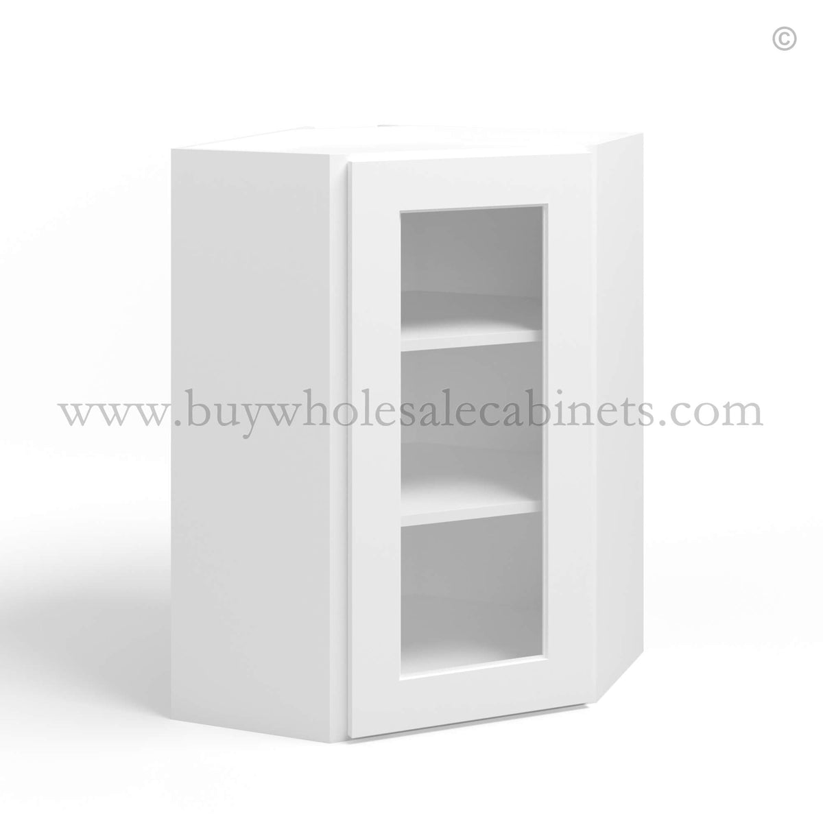 White Shaker 24″ Diagonal Corner Wall Cabinet with Glass Door