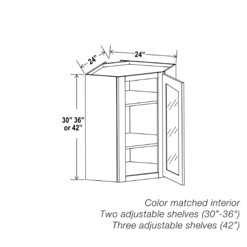 Gray Shaker 24″ Diagonal Corner Wall Cabinet with Glass Door