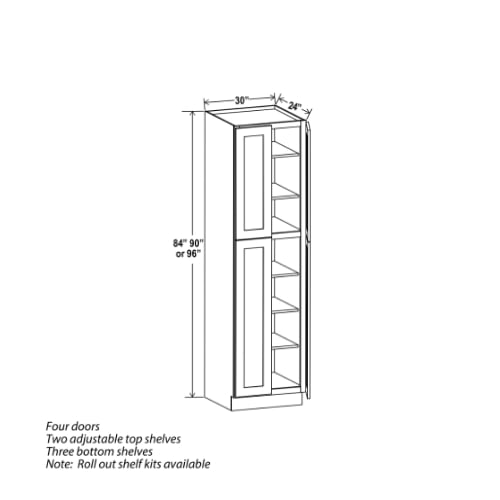 Charleston White Raised Panel 24″ W Two Double Door Utility Pantry Cabinet