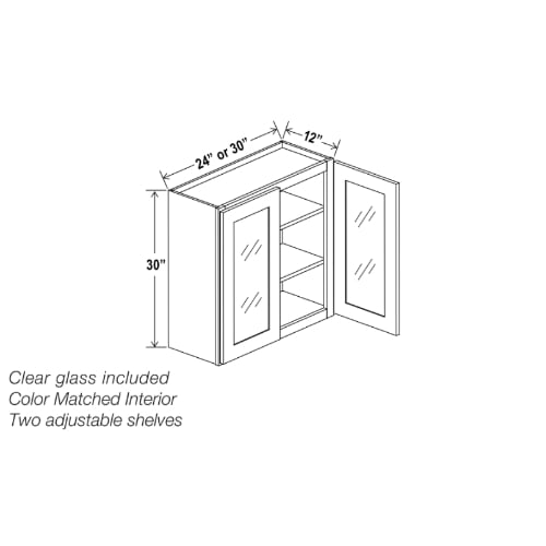 White Shaker 30″ H Double Door Wall Cabinet with Glass Doors