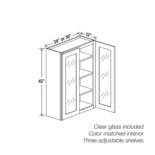 Rustic Wood Shaker 42″ H Double Door Wall Cabinet with Glass Doors