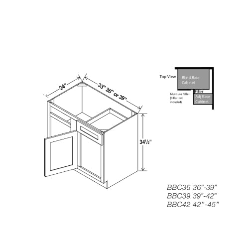 Gray Shaker Blind Corner Base Cabinet (L/R interchangeable)