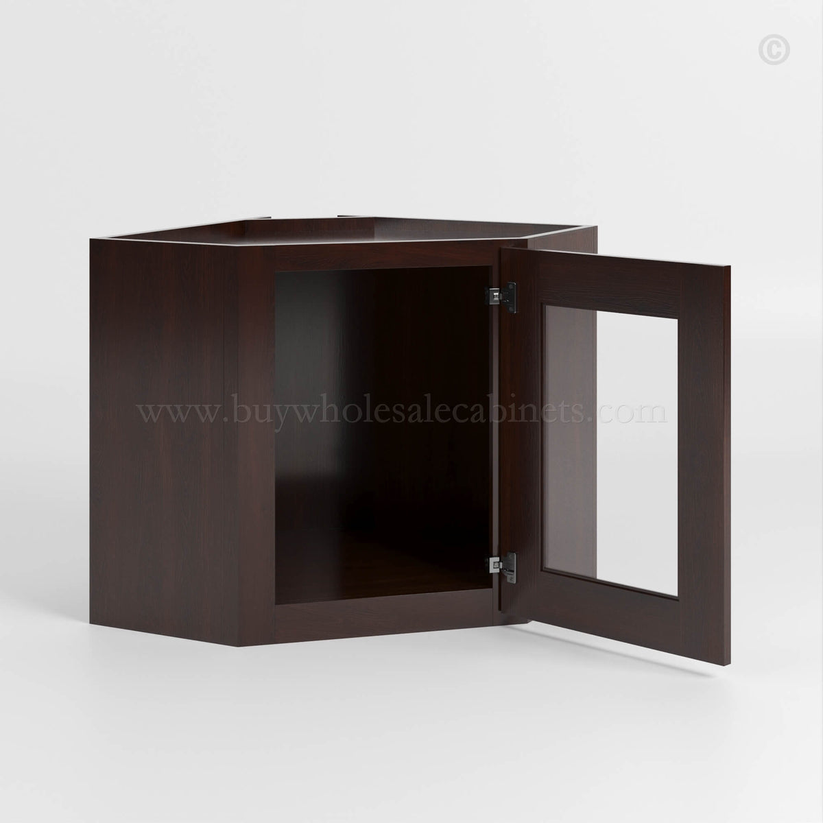 Shaker Espresso 12 x 24 Diagonal Corner Wall Cabinet with Glass Door