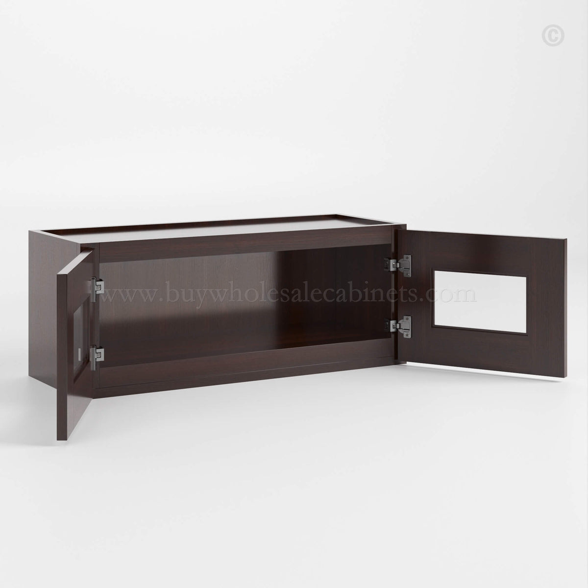 Shaker Espresso 12″ H Double Door Wall Cabinet with Glass Doors
