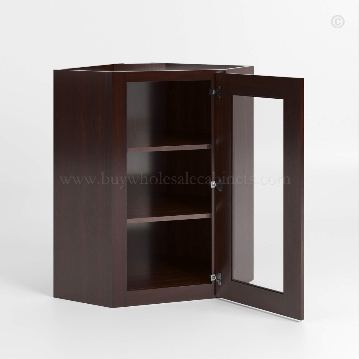 Shaker Espresso 24″ Diagonal Corner Wall Cabinet with Glass Door