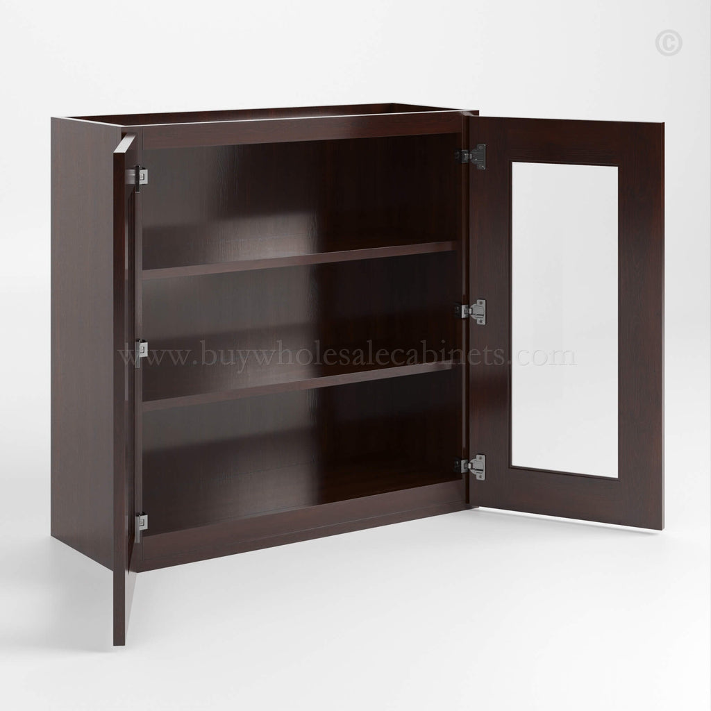 Shaker Espresso 30″ H Double Door Wall Cabinet with Glass Door