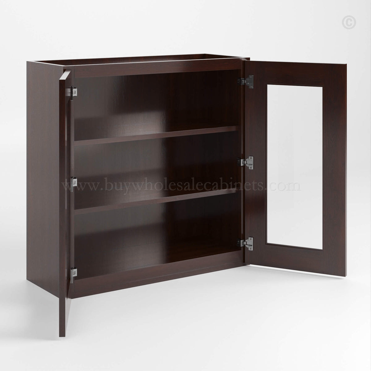 Shaker Espresso 30″ H Double Door Wall Cabinet with Glass Door