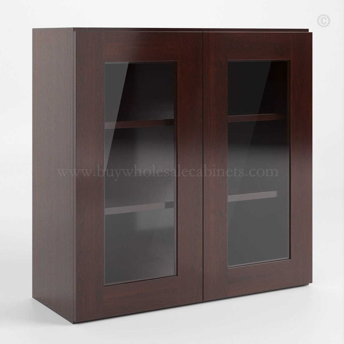 Shaker Espresso 30″ H Double Door Wall Cabinet with Glass Door